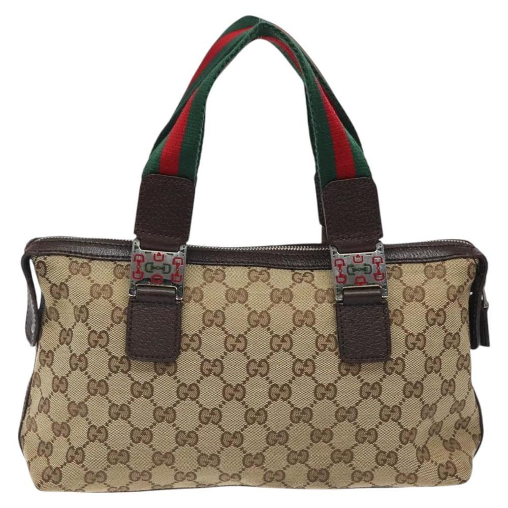GUCCI GG Canvas Web Sherry Line Hand Bag Beige Silver 145759 Auth 119676 - Picture 2 of 16
